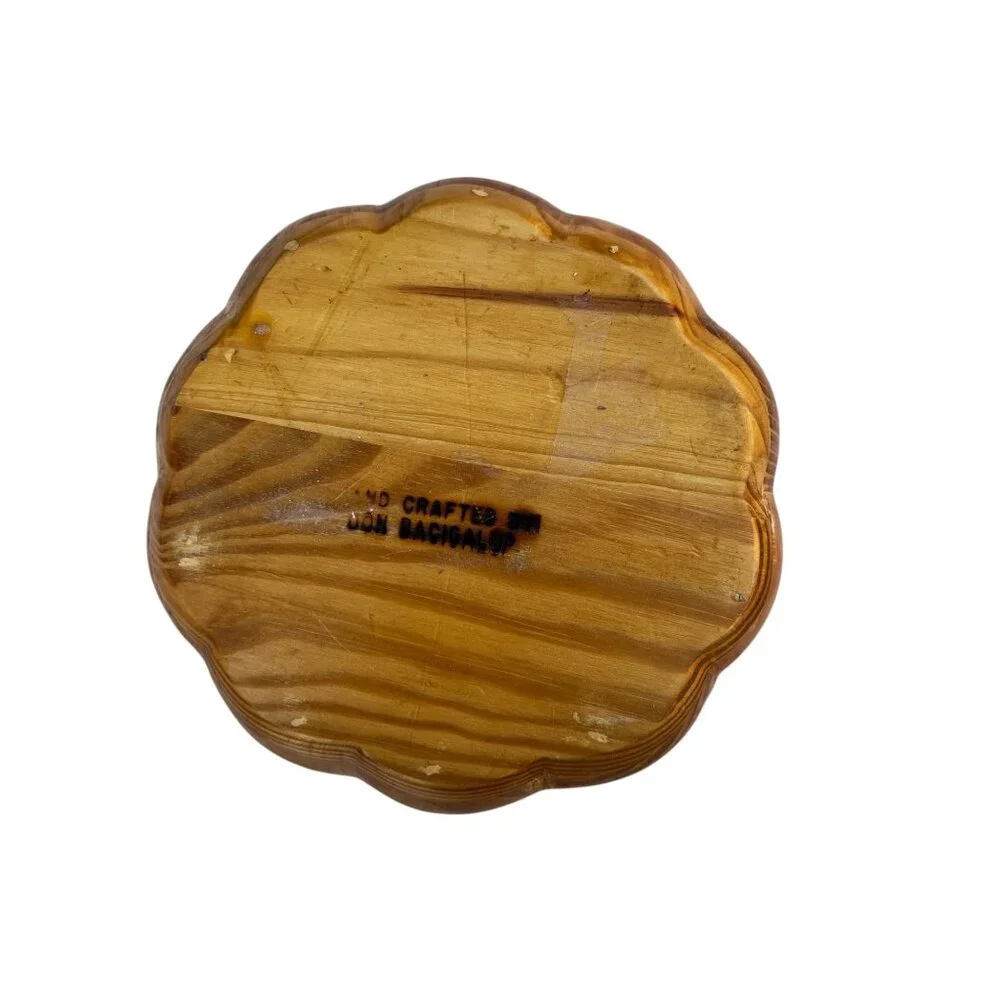 Don Bacigalup Handcrafted Wooden Lidded Bowl Felt Lining & Leaf Design Marked
